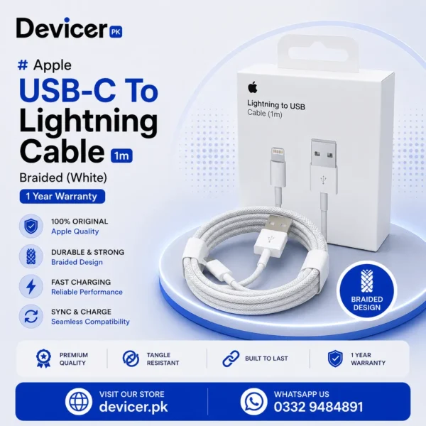 Apple USB-C To Lightning Cable 1m - Braided (White) - 1 Year Warranty