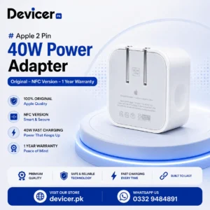 Apple 2 Pin 40W Power Adapter - Original - NFC Version - 1 Year Warranty - Image 1