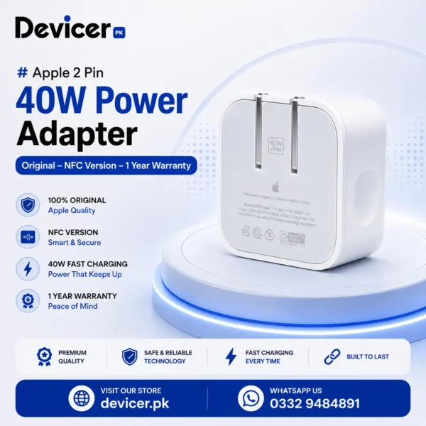 Apple 2 Pin 40W Power Adapter - Original - NFC Version - 1 Year Warranty